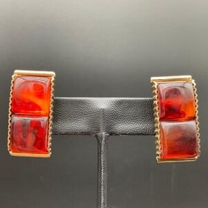 Vintage Napier Lucite Tortoise Shell Clip On Earrings Rectangular Runway